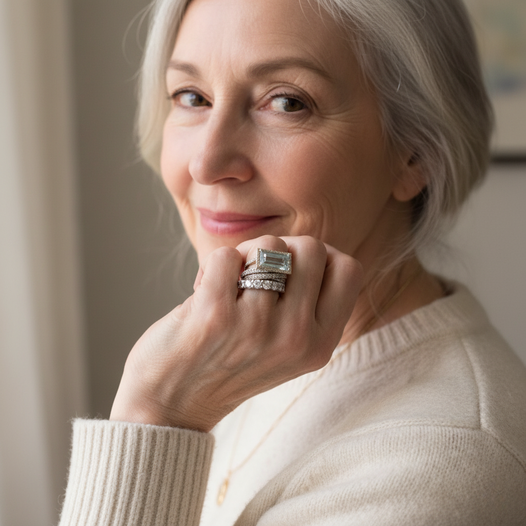 Conjunto Vintage de Anéis em Prata com Turquesa de Vidro