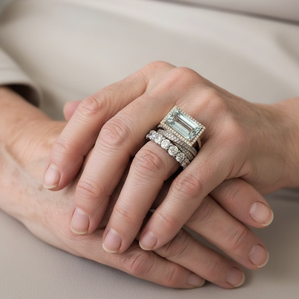 Conjunto Vintage de Anéis em Prata com Turquesa de Vidro