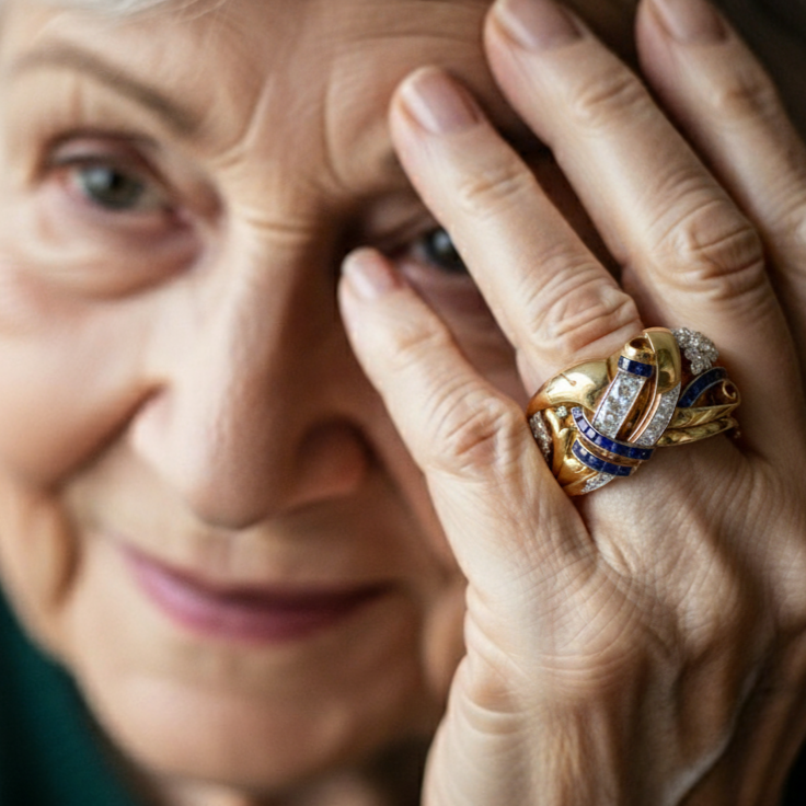 Anel Vintage Dourado com Zircónia Azul