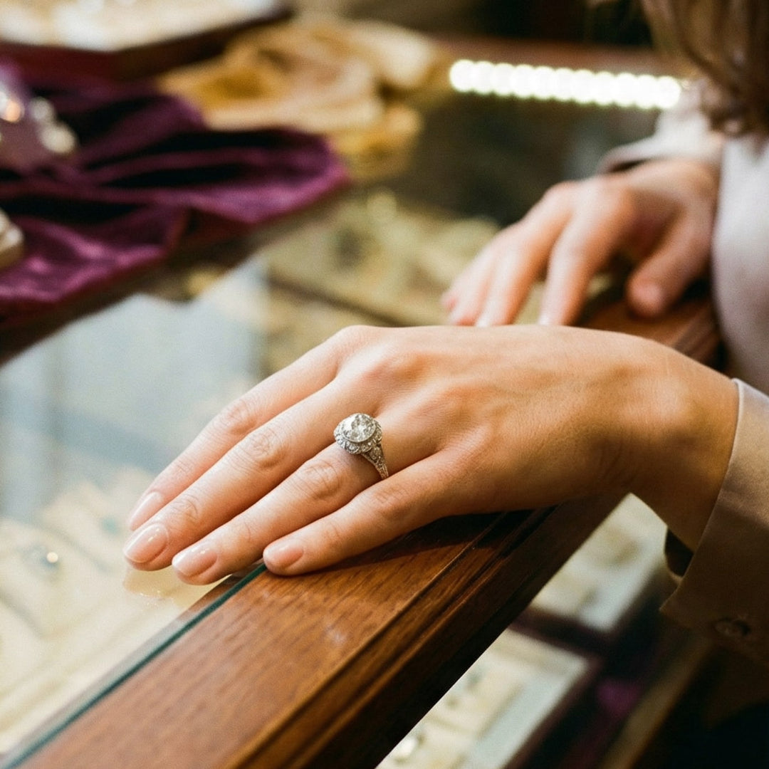 Anel vintage em prata cristalina