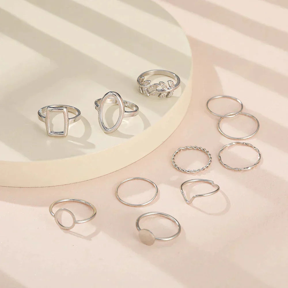 Conjunto de 11 anéis vintage em prata