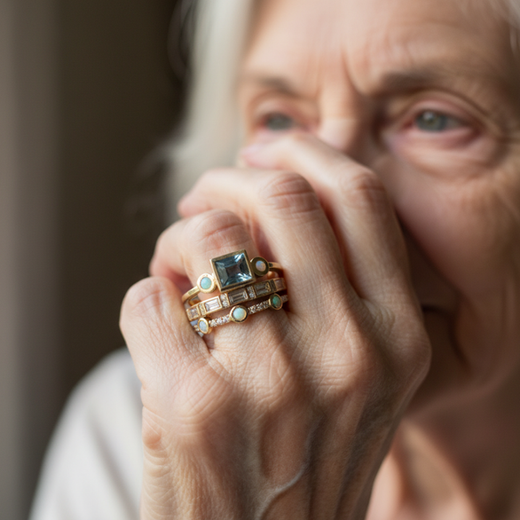 Conjunto de Anéis Vintage com Cristais Azuis